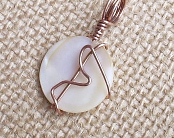 Mother Of Pearl and Copper Wire Wrapped Pendant