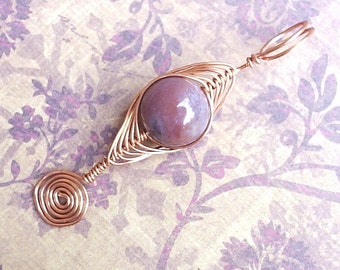 Copper and Fancy Jasper Pendant Mauve Herringbone Weave