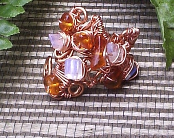 Copper Moonstone and Amber Wire Wrapped Ring
