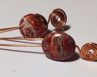 Leopard Jasper & Copper Earrings Brick Red Black, and Charcoal Handmade