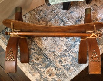 Egyptian Vintage Camel Saddle Stool With Distressed Cushion