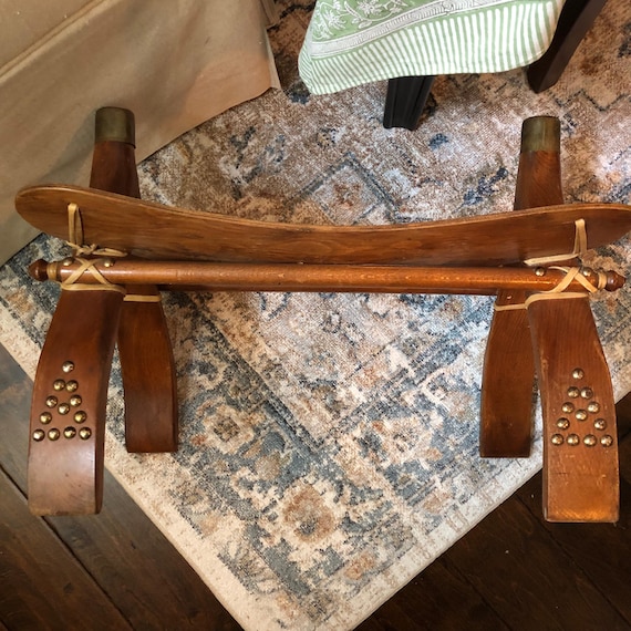 Egyptian Vintage Camel Saddle Stool With Distressed Cushion