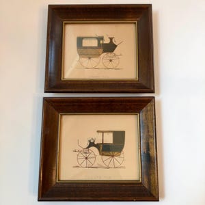 Buggy Lithographs Landau Coupe Pair Wood Frame Cars Vintage