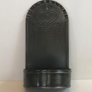 Vintage Punched Metal Candle Sconce Heart Design Ruffled Detail At Top