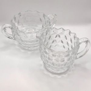 Vintage Clear Hobnail Glass Sugar and Creamer