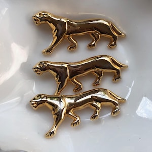 3 Gold Metal Cougar Jaguar Panther Button Covers Vintage 2&quot; x 1&quot;