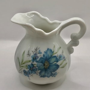 Vintage Blue Cornflower Floral Creamer Bud Vase Cottage Core