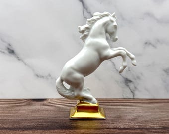 Rosenthal Germany Porcelain Rearing White Horse On Gold Base Figurine ~ 1027 ~ M H Fritz