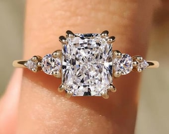 1 Carat Radiant Cut Lab Grown Diamond Five Stone Engagement Ring