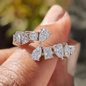 Multi Shape Lab Grown Diamond Bypass Ring, 14K White Gold