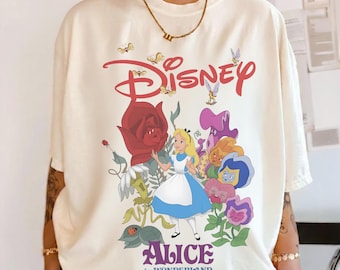 Retro Disney Alice In Wonderland Comfort Colors Shirt, Mad Tea Party Tee, Mad Hatter & Cheshire Cat, We’re All Mad Here Girly Alice Tee