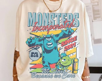 Comfort Colors Retro Monsters Incorporated Since 2001 We Scare Because We Care T-Shirt, Disney Sulley & Mike Monster Inc Family Matching Tee