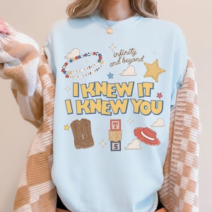 Retro Pixar Toy Story 5 Comfort Colors Shirt,I Knew It I Knew You Tee, Toy Story 5 Shirt,Western Cowgirl Boots Tee, Friendship Bracelet Tee Chambray/Light Blue