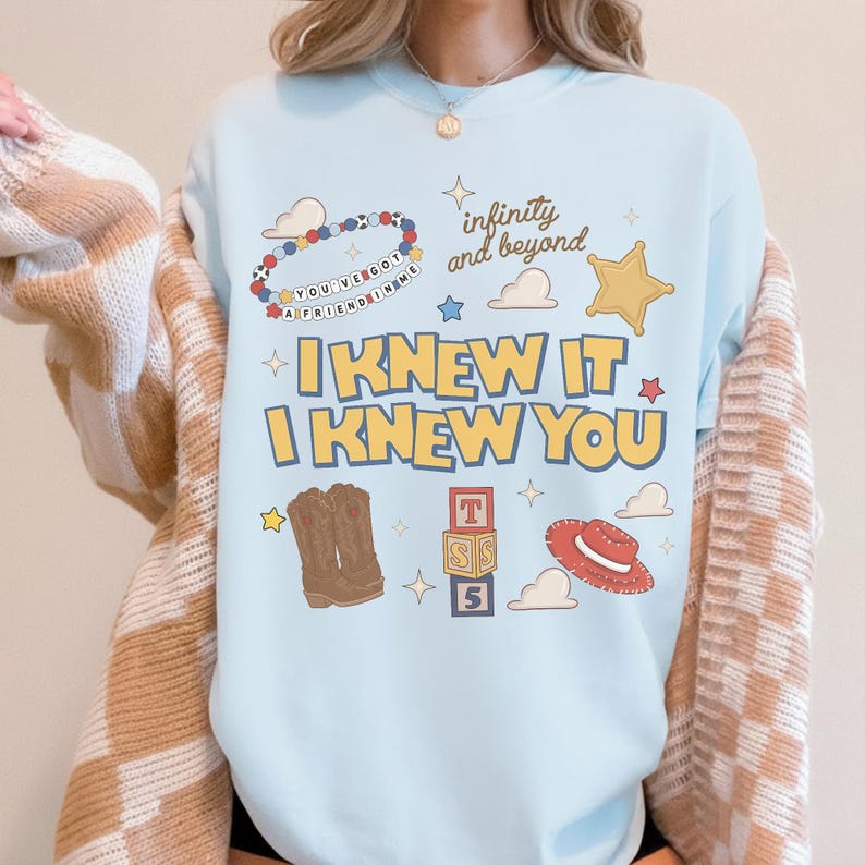 Retro Pixar Toy Story 5 Comfort Colors Shirt,I Knew It I Knew You Tee, Toy Story 5 Shirt,Western Cowgirl Boots Tee, Friendship Bracelet Tee Chambray/Light Blue