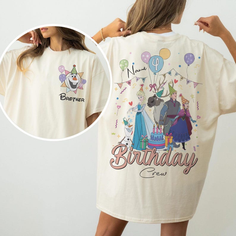 Camiseta personalizada de Elsa para niña de cumpleaños, camiseta del grupo de cumpleaños familiar de Frozen, conjunto para fiesta de cumpleaños de Disney, camiseta para viaje del grupo de cumpleaños a Disneyland Ivory/Sand/Natural