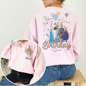 Camiseta personalizada de Elsa para niña de cumpleaños, camiseta del grupo de cumpleaños familiar de Frozen, conjunto para fiesta de cumpleaños de Disney, camiseta para viaje del grupo de cumpleaños a Disneyland Blossom/Light Pink