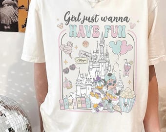 Retro Disney Minnie Daisy Girl Just Wanna Have Fun Shirt, Magical Castle Besties Couple Tee, WDW Disneyland Girls Trip, Disney Aesthetic