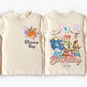 Personalized Name Age Zootopia Birthday Boy Shirt, Disney Judy Hopps Nick Wilde Gary De'Snake Birthday Squad Gift, Disneyland Family Tee imagem 1