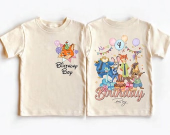 Personalized Name Age Zootopia Birthday Boy Shirt, Disney Judy Hopps Nick Wilde Gary De'Snake Birthday Squad Gift, Disneyland Family Tee