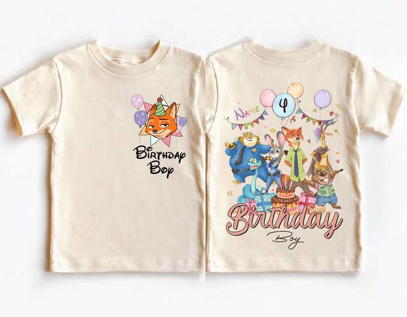 Personalized Name Age Zootopia Birthday Boy Shirt, Disney Judy Hopps Nick Wilde Gary De'Snake Birthday Squad Gift, Disneyland Family Tee imagem 1