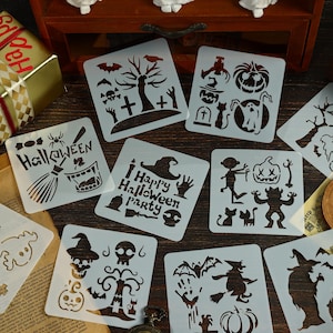 Halloween Stencils for Crafting -DIY Halloween Decor & Party Supplies, Reusable Plastic Templates for Painting, Scrapbooking, Card Making