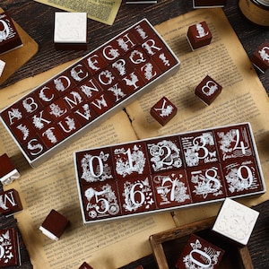 Vintage Floral Number Letter Stamps - Unique Craft Stamps for Journaling, Delicate Wooden Rubber Stamps for Scrapbooking & DIY Projects