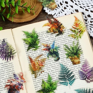 グリーンリープランナーステッカー、植物ステッカー、シダ植物ステッカー、植物装飾ステッカー、スクラップブックステッカー、植物愛好家ステッカー
