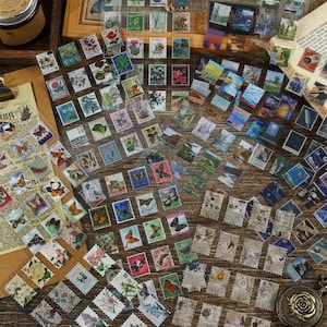 128pcs Vintage Stamp Stickers Set -Stamp Collections, Journal Stickers , Retro Themed Stickers,Junk Journal Kits for Scrapbooking Journaling