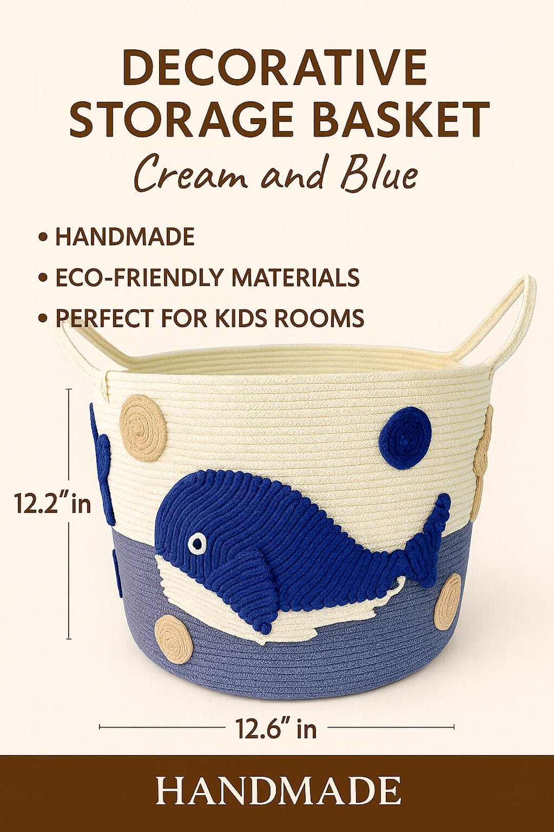 Handmade Cotton Rope Nursery Basket, Blue Whale Decor - Etsy