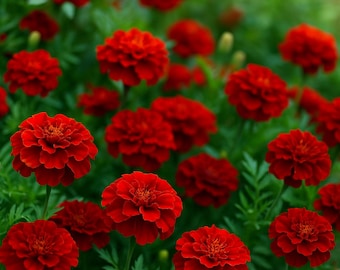25 French Fireball Marigold Seeds - Tagetes Patula, Fiery Red-Orange Blooms, Hardy Annual Flower