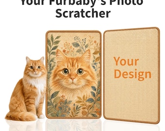 Personalized Sisal Cat Scratcher with Pet Photo, Custom Cat Portrait Scratch Pad, Wall Mounted Natural Scratch Mat, Unique Cat Lover Gift