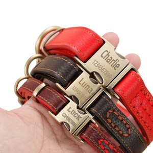 Collar de perro, collar de perro de cuero genuino, collar de perro personalizado, collar de perro de cuero grabado con nombre y número de teléfono imagen 11