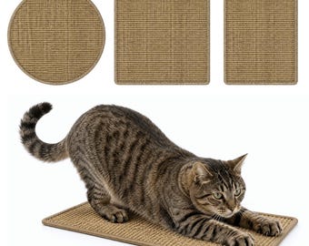 Alfombrilla rascadora de sisal natural para gatos, almohadilla rascadora duradera para gatos, alfombrilla rascadora redonda y rectangular para el suelo, rascador para gatos de interior, regalo para gatos