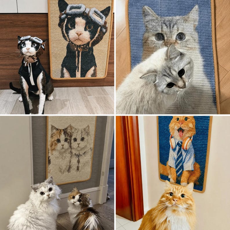 Personalized Sisal Cat Scratcher with Pet Photo, Custom Cat Portrait Scratch Pad, Wall Mounted Natural Scratch Mat, Unique Cat Lover Gift image 6