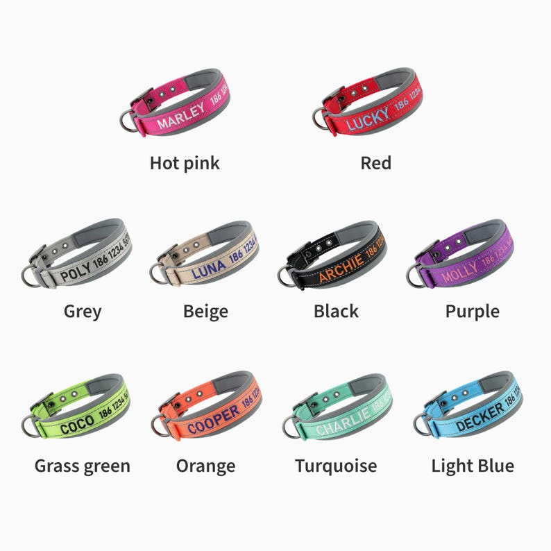 Personalized Dog Collar, Embroidered Dog Collar, Custom Dog Collar with Name and Phone Number, Gift for Dog Mom/Dad, Dog Collar & Leash Set image 3