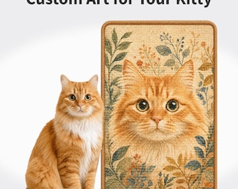 Personalisierter Sisalkatzenkratzer mit Haustierfoto, kundenspezifischer Katzenporträt-Kratzerunterlage, an der Wand befestigte natürliche Kratzmatte, einzigartiges Geschenk für Katzenliebhaber