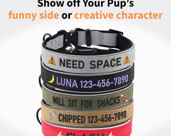 Aangepaste gepersonaliseerde hondenhalsband met naam en telefoonnummer, geborduurd met emoji-symbool, cadeau voor hond moeder/vader, set halsband en riem