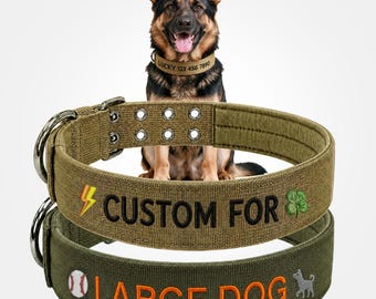 Personalized Dog Collar, Heavy Duty Large Dog Collar, Custom Embroidered Name Collar for Strong Dogs, Double Pin Buckle, Wide Nylon