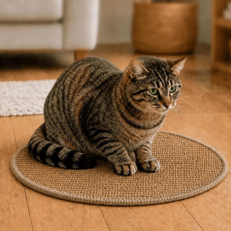 Natural Sisal Cat Scratcher Mat, Durable Cat Scratching Pad, Round & Rectangle Floor Scratch Mat, Indoor Cat Scratcher, Cat Gift image 5