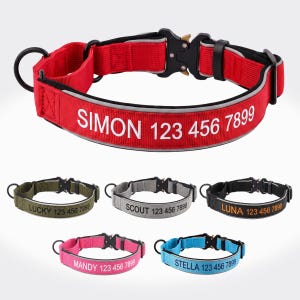 Coleira Martingale Personalizada para Cães, Coleira Bordada com Nome e Número de Telefone, Presente para Donos de Cachorro, Conjunto de Coleira e Guia para Cães