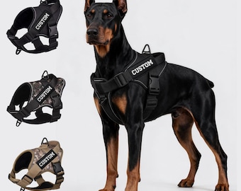 Individuell anpassbares taktisches Hundegeschirr mit Namensaufnäher, reflektierendes Anti-Zug-Geschirr für große Hunde, robuste K9-Weste mit Griff und V-Ring