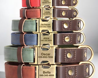 Personalisiertes Hundehalsband- und Leinen-Set, Echtlederschnalle mit Namensgravur, verstellbar, individuelles Geschenk für Haustiere, Schnalle aus antikem Messing