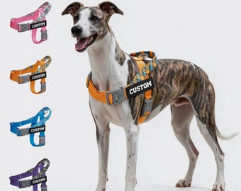 Leichtes, zugfreies Hundegeschirr mit personalisiertem Aufnäher, reflektierende, verstellbare Nylon-Brustweste, ideal zum Spazierengehen und Wandern mit großen Hunden