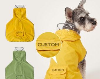 Personalized Dog Raincoat, Custom Name Waterproof Dog Rain Jacket, Hooded Pet Rain Gear, Windproof Puppy Coat, Dog Birthday Gift
