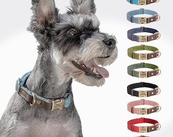 Personalized Dog Collar, Custom Engraved Vegan Leather Dog Collar, Adjustable Nylon Pet Collar, Antique Brass Buckle, Gift for Dog Lovers