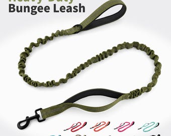 Heavy Duty Bungee Dog Leash, Shock Absorbing Nylon Leash for Medium & Large Dogs, Reflective Thread Walking Lead with Padded Handle