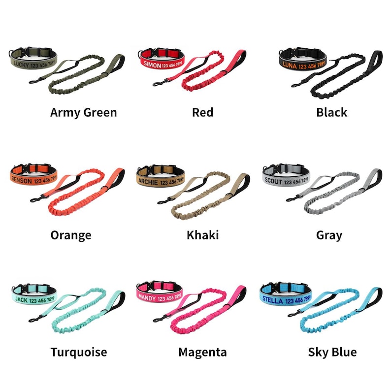 Hundehalsband personalisiert, Hundehalsband personalisiert, Besticktes Hundehalsband mit Name und Telefonnummer, Geschenk für Hundemama/Hundevater, Hundehalsband & Leine im Set Bild 3