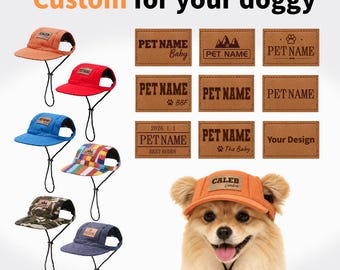 Personalized Canvas Pet Hat, Custom Dog Hat with Leather Name Patch, Embroidered Puppy Cap for Photos, Cute Canvas Dog Accessory, Pet Gift