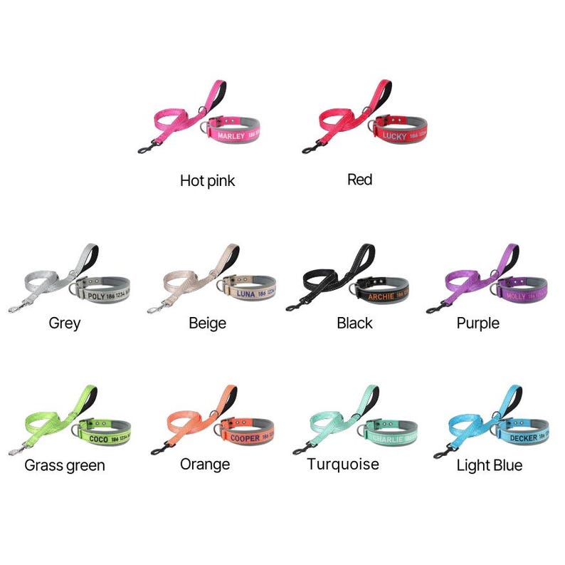 Personalized Dog Collar, Embroidered Dog Collar, Custom Dog Collar with Name and Phone Number, Gift for Dog Mom/Dad, Dog Collar & Leash Set image 4