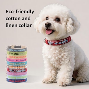 Collar de perro personalizado, collar de perro personalizado, collar de perro bordado con nombre y número de teléfono, regalo para mamá/papá perro, conjunto de collar y correa para perro